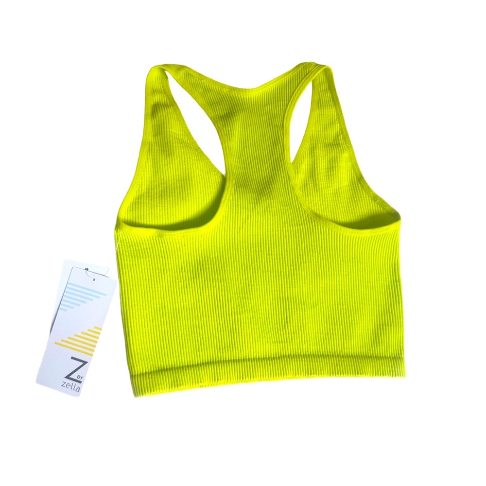 Zella Bright Yellow Ribbed Sports Bra Size Small - Picture 2 of 3